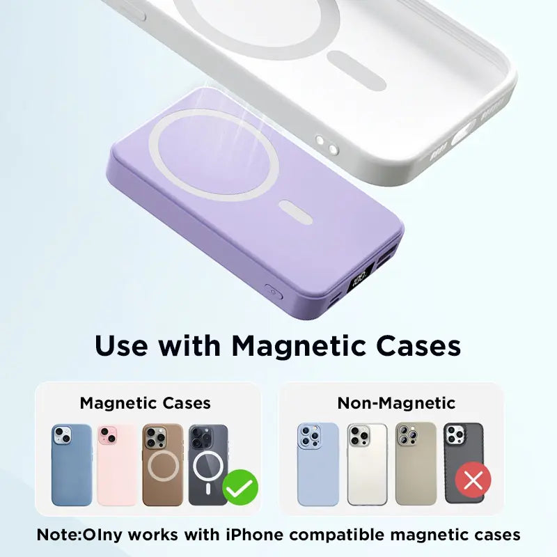 10000Mah Magnetic Power Bank Wireless Portable Charger with USB-C Cable LED Display Foldable Battery Pack for Iphone17/ 16/15/14/13/12/Pro/Pro Max Series Charging Compact Silicone Black