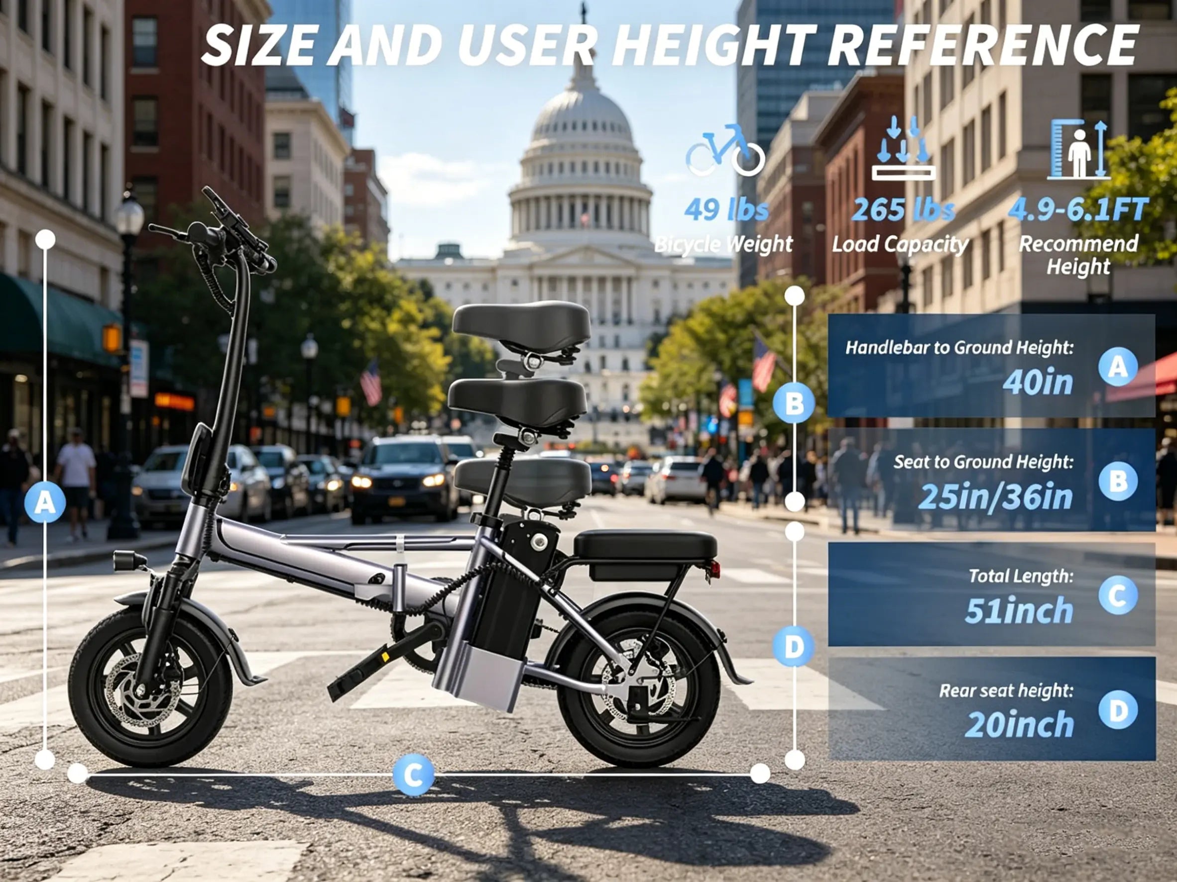 US 14" Foldable Electric Bike for Adults | 750W Peak Motor, 22 MPH Speed | 48V 10.4Ah/15.6Ah Battery, Electric Scooter| with Dual-Seat and Multi-Shock Absorption & Smart APP | with Phone Holder | UL2849 Certified Motor | Nice for Gift & Daily Commutes