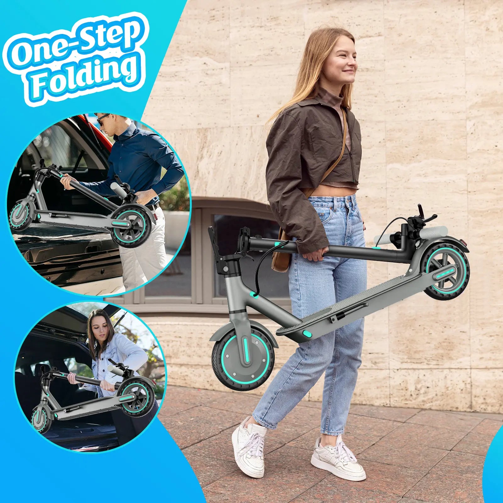 Electric Scooter -19 MPH Max Speed, 8.5''Honeycomb Solid Tires, 350W Motor, 12 Miles Range,Adjustable Speed Foldable Commuter Scooter with Dual Braking System & Smart App Control School Powerful Scooters