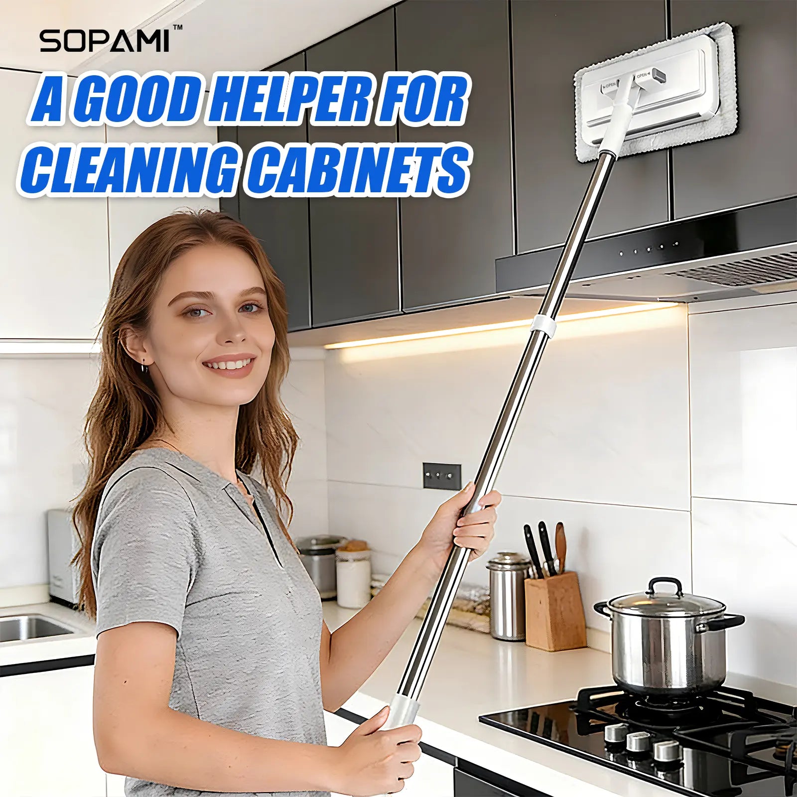 SOPAMI Disposable Mop, Hands-Free Floor Mop with Clamp, Dry Wet Use Dust Mop for Hardwood & Tile