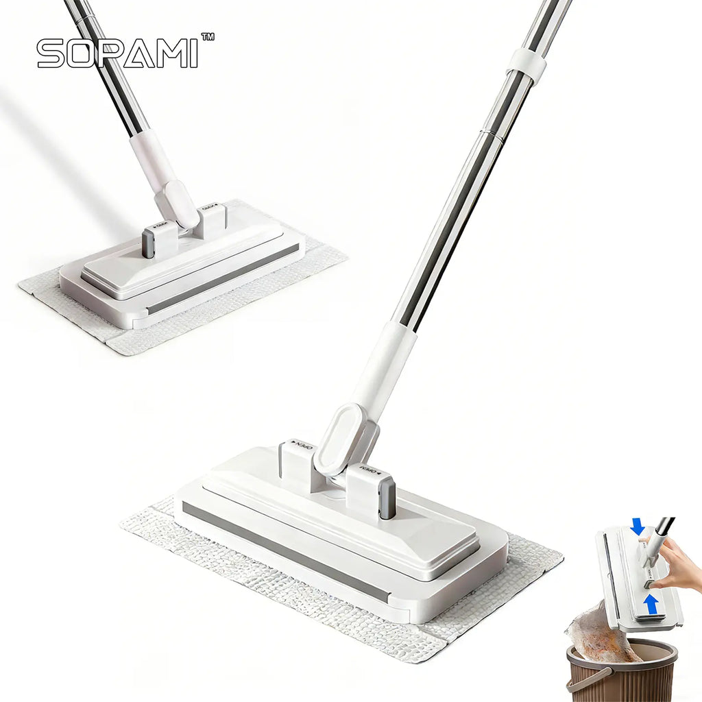 SOPAMI Disposable Mop, Hands-Free Floor Mop with Clamp, Dry Wet Use Dust Mop for Hardwood & Tile