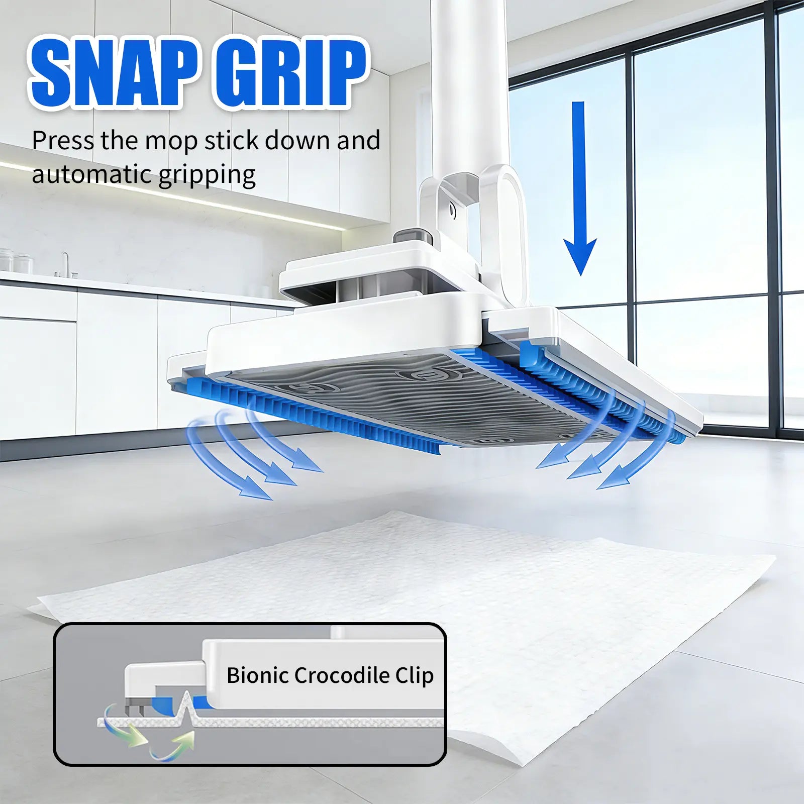 SOPAMI Disposable Mop, Hands-Free Floor Mop with Clamp, Dry Wet Use Dust Mop for Hardwood & Tile