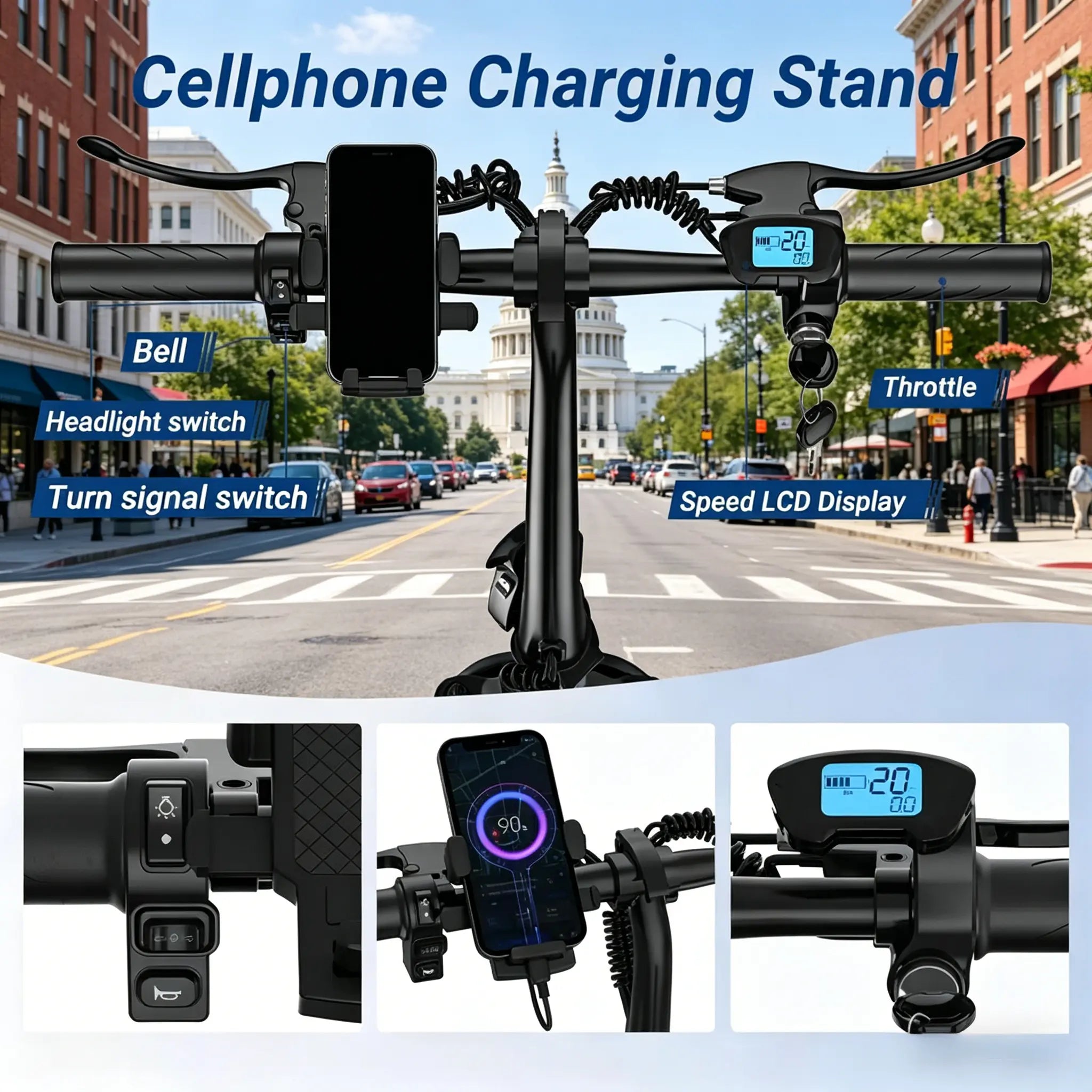US 14" Foldable Electric Bike for Adults | 750W Peak Motor, 22 MPH Speed | 48V 10.4Ah/15.6Ah Battery, Electric Scooter| with Dual-Seat and Multi-Shock Absorption & Smart APP | with Phone Holder | UL2849 Certified Motor | Nice for Gift & Daily Commutes