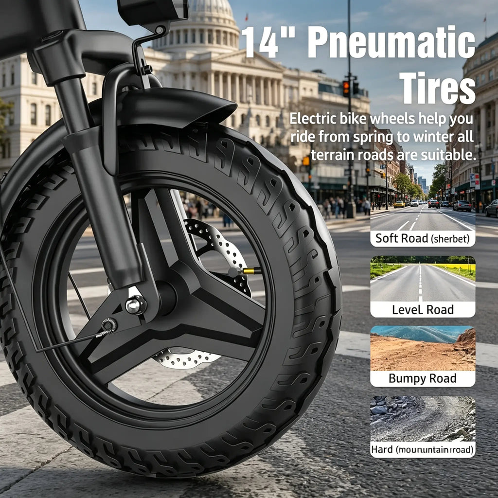 US 14" Foldable Electric Bike for Adults | 750W Peak Motor, 22 MPH Speed | 48V 10.4Ah/15.6Ah Battery, Electric Scooter| with Dual-Seat and Multi-Shock Absorption & Smart APP | with Phone Holder | UL2849 Certified Motor | Nice for Gift & Daily Commutes