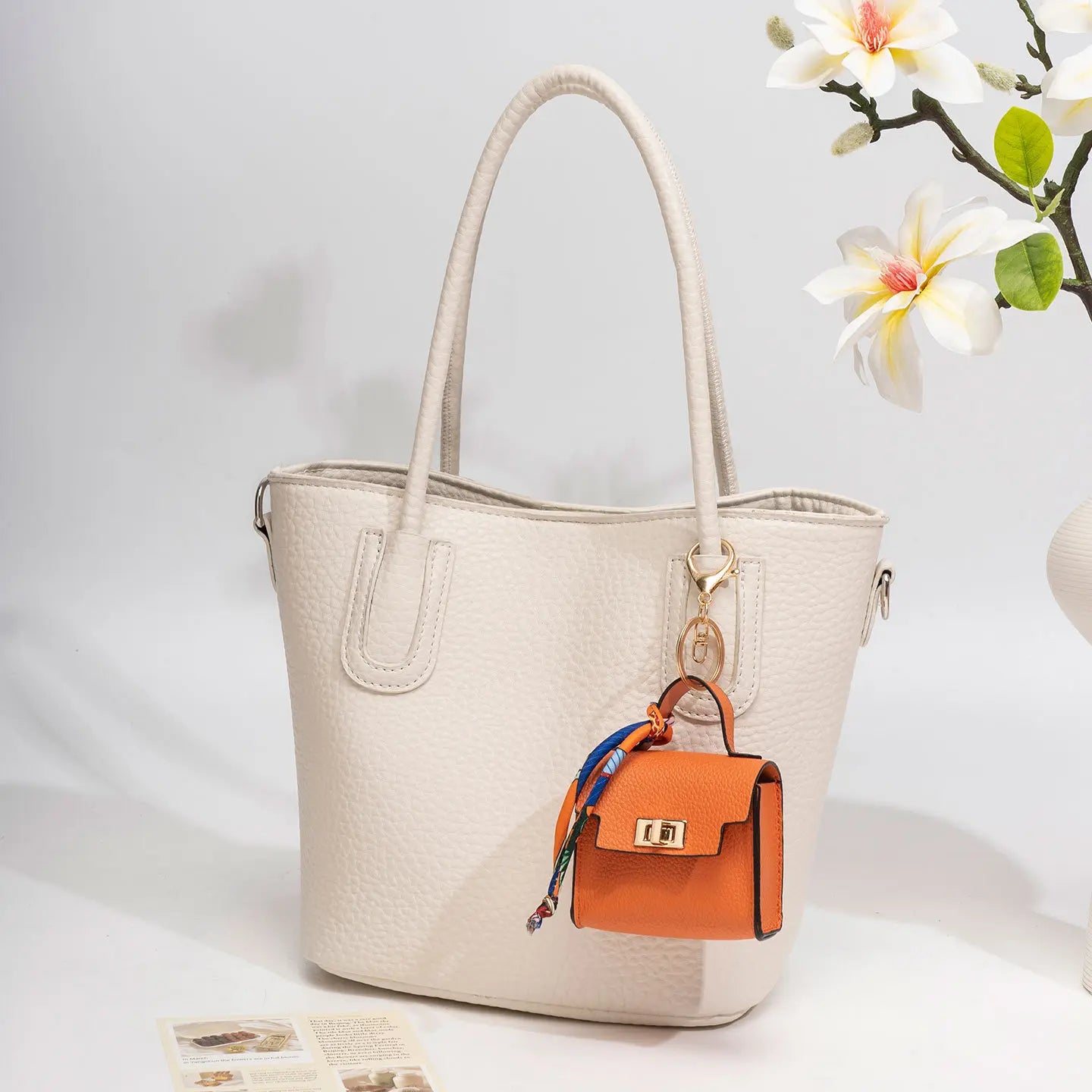 Mini Square Bag Pendant Keychain - High Quality Leather with Colorful Strap, Cute Car Keychain & Bag Charm Accessory