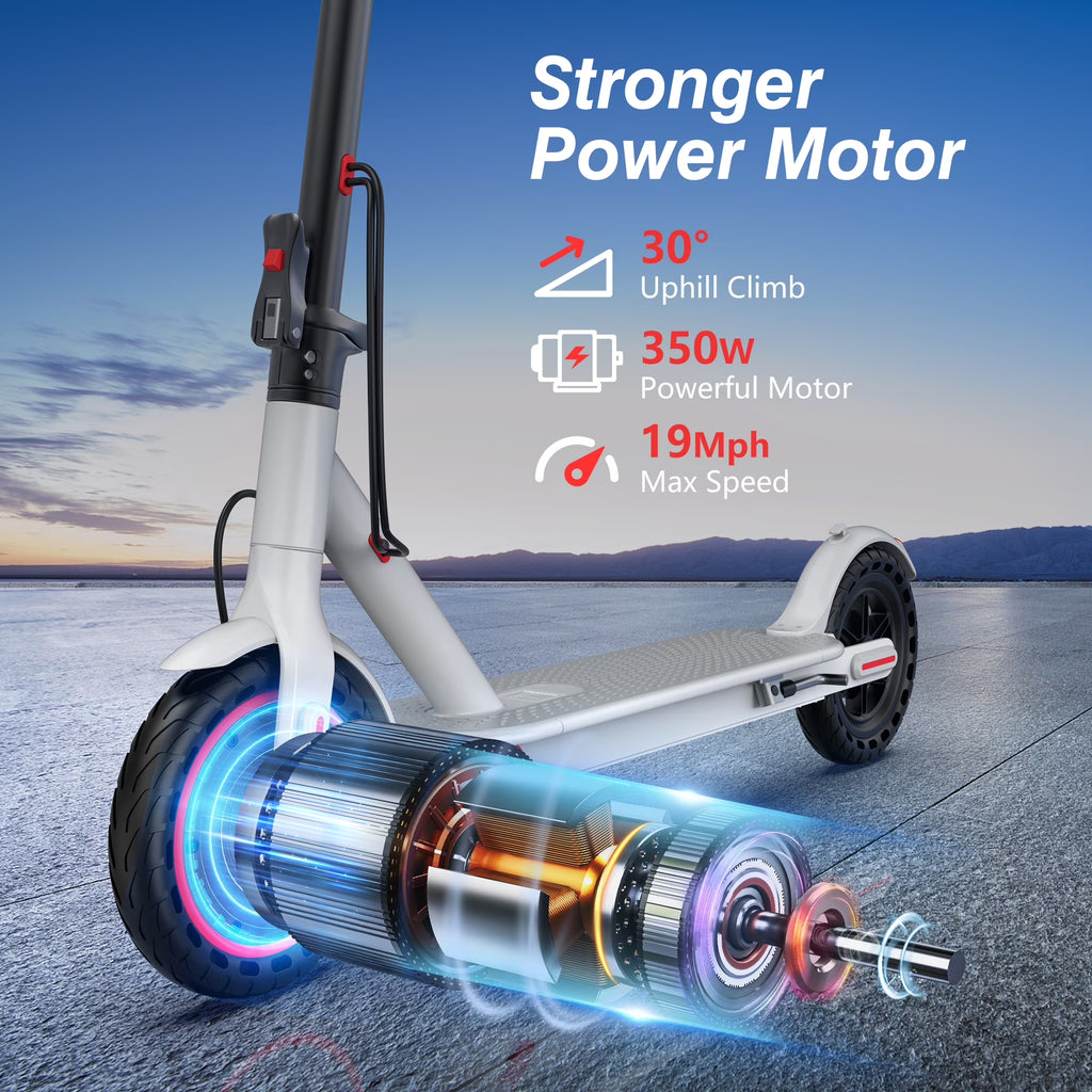 WHITE ES80 350W 8.5' Foldable Electric Scooter for Adults and Child, 21 Miles Range UL2272