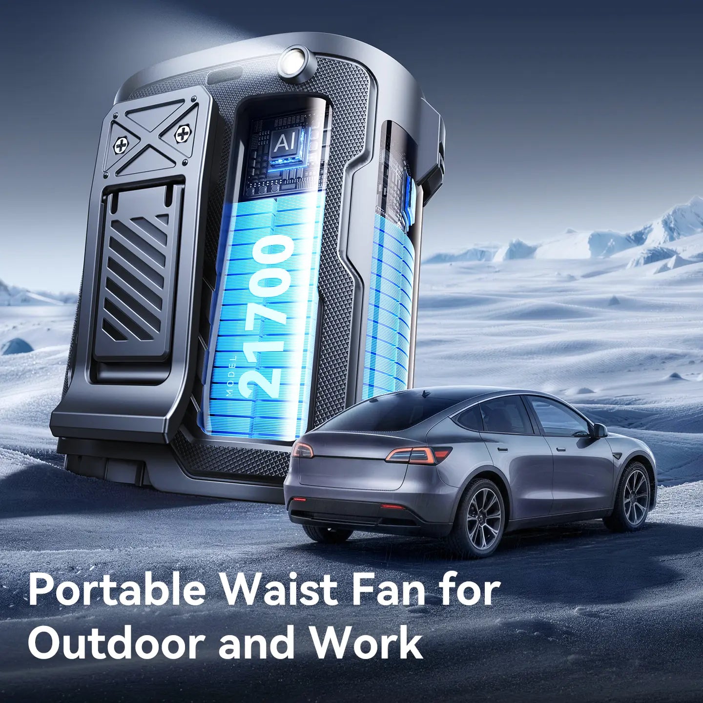Openbay Smart Portable Rechargeable Fan with Ice Cooler, 100-Speed, 21700RPM Turbo Cooling Personal Waist Fan, 4000Mah Wearable Neck & Belt Clip Fan for Work Camping Outdoor Hiking, Black