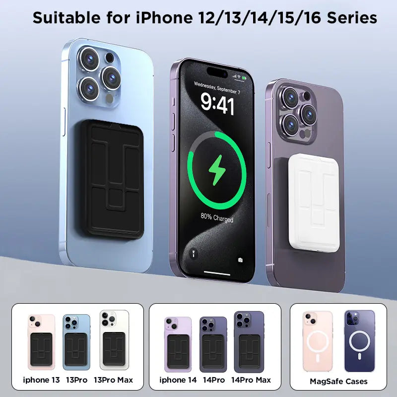 10000Mah Magnetic Power Bank Wireless Portable Charger with USB-C Cable LED Display Foldable Battery Pack for Iphone17/ 16/15/14/13/12/Pro/Pro Max Series Charging Compact Silicone Black