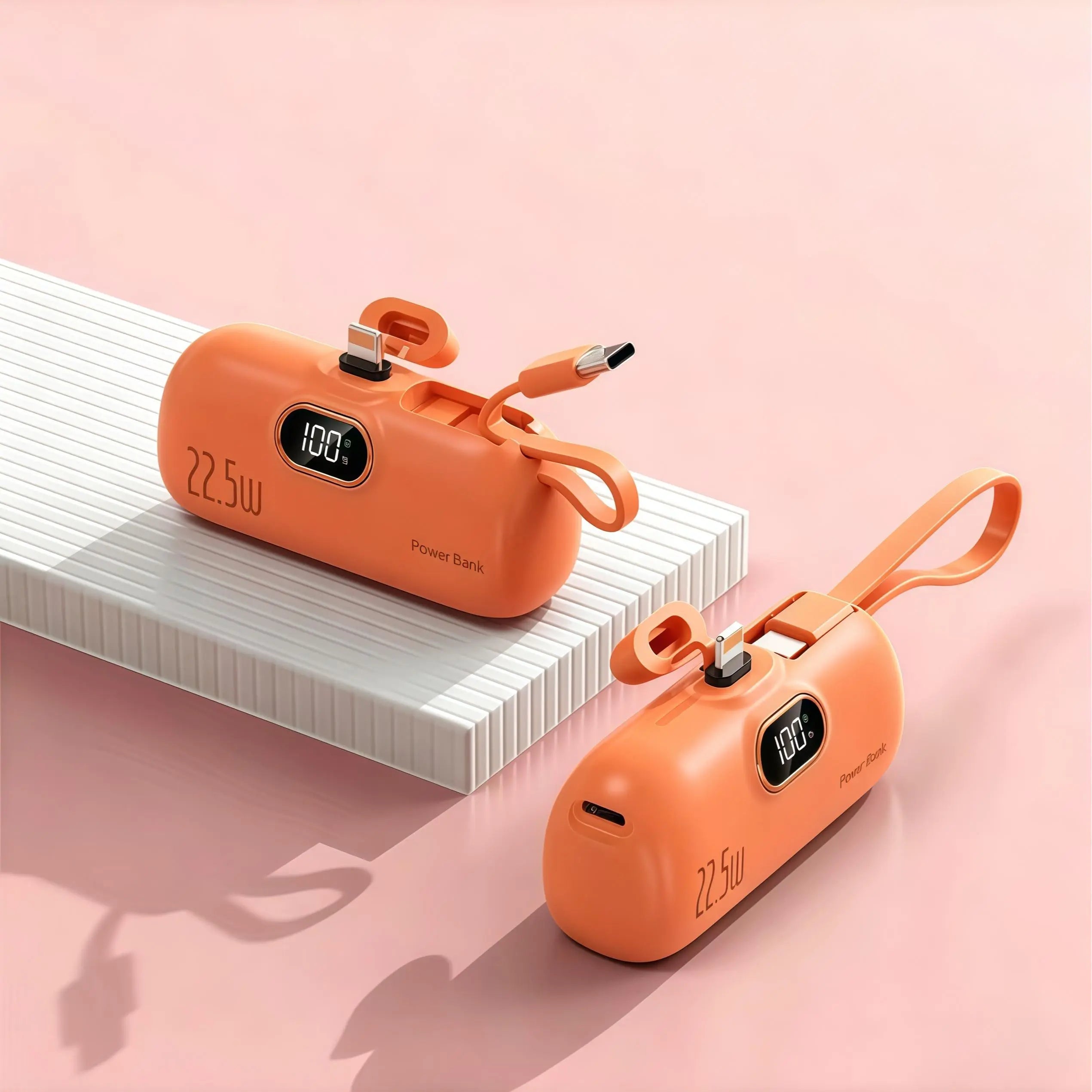 5000Mah Mini Portable Charger with 22.5W Fast Output, Featuring Both Type-C and USB-A Ports for Universal Compatibility with Ios and Android Devices. Its Compact Design Includes a Digital Power Display for Accurate Battery Monitoring.