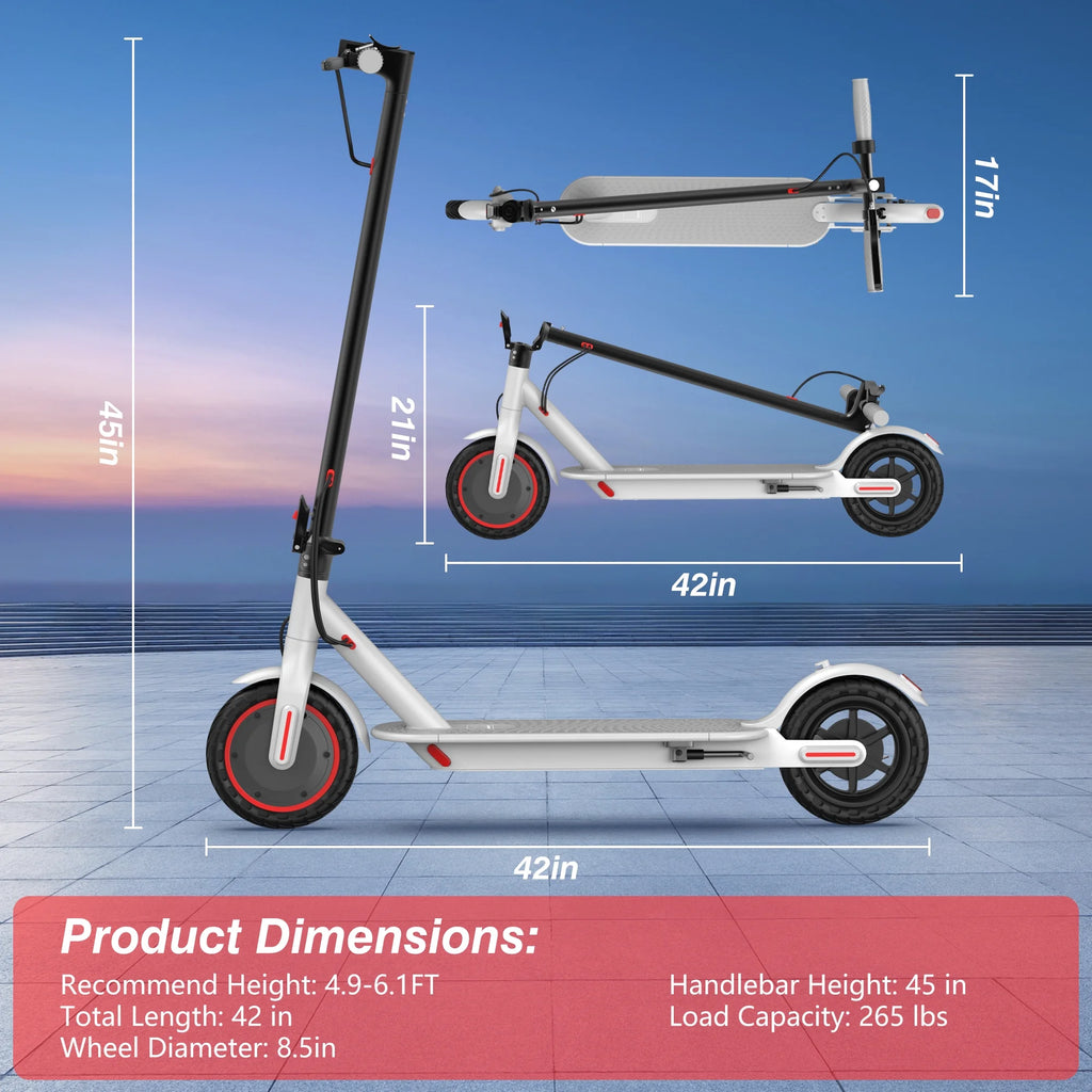 WHITE ES80 350W 8.5' Foldable Electric Scooter for Adults and Child, 21 Miles Range UL2272