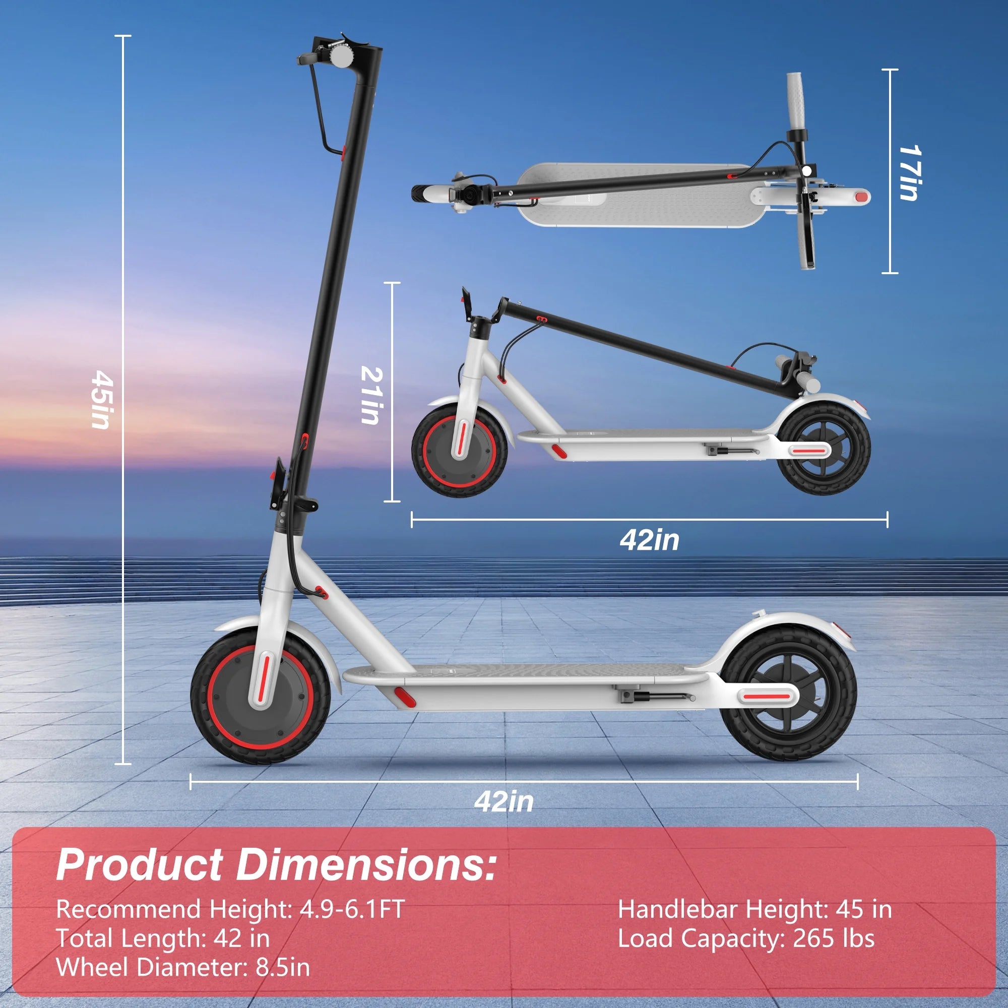 WHITE ES80 350W 8.5' Foldable Electric Scooter for Adults and Child, 21 Miles Range UL2272