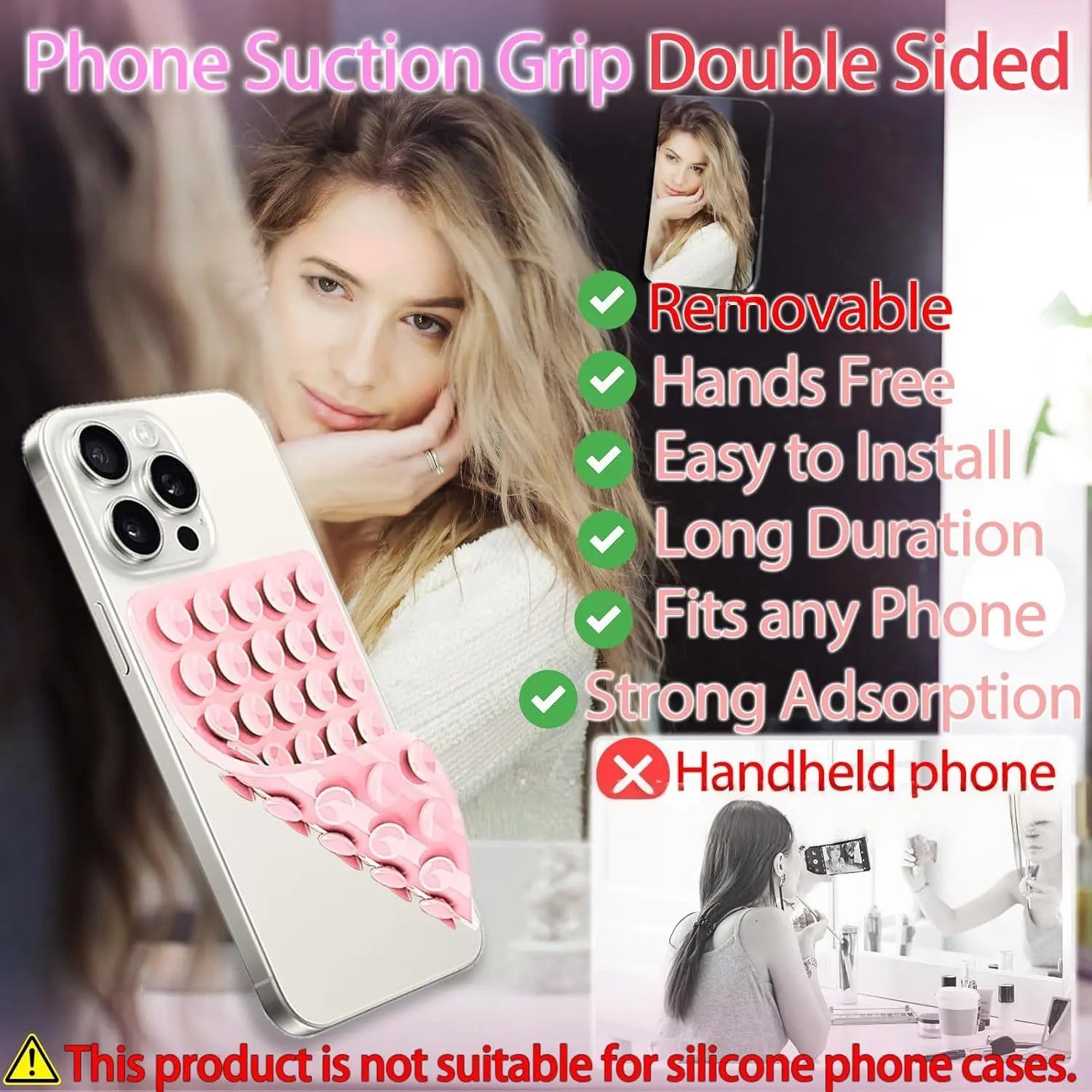 Silicone Suction Cup Phone Holder, Cell Phone Mount, Double-Sided Phone Holder, Hands-Free Phone Stand, Phone Accessories for Selfie & Video, Mount, Smartphone Suction Cup