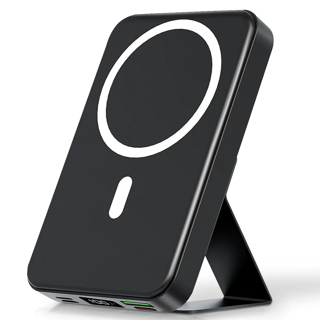 10000Mah Magnetic Power Bank Wireless Portable Charger with USB-C Cable LED Display Foldable Battery Pack for Iphone17/ 16/15/14/13/12/Pro/Pro Max Series Charging Compact Silicone Black