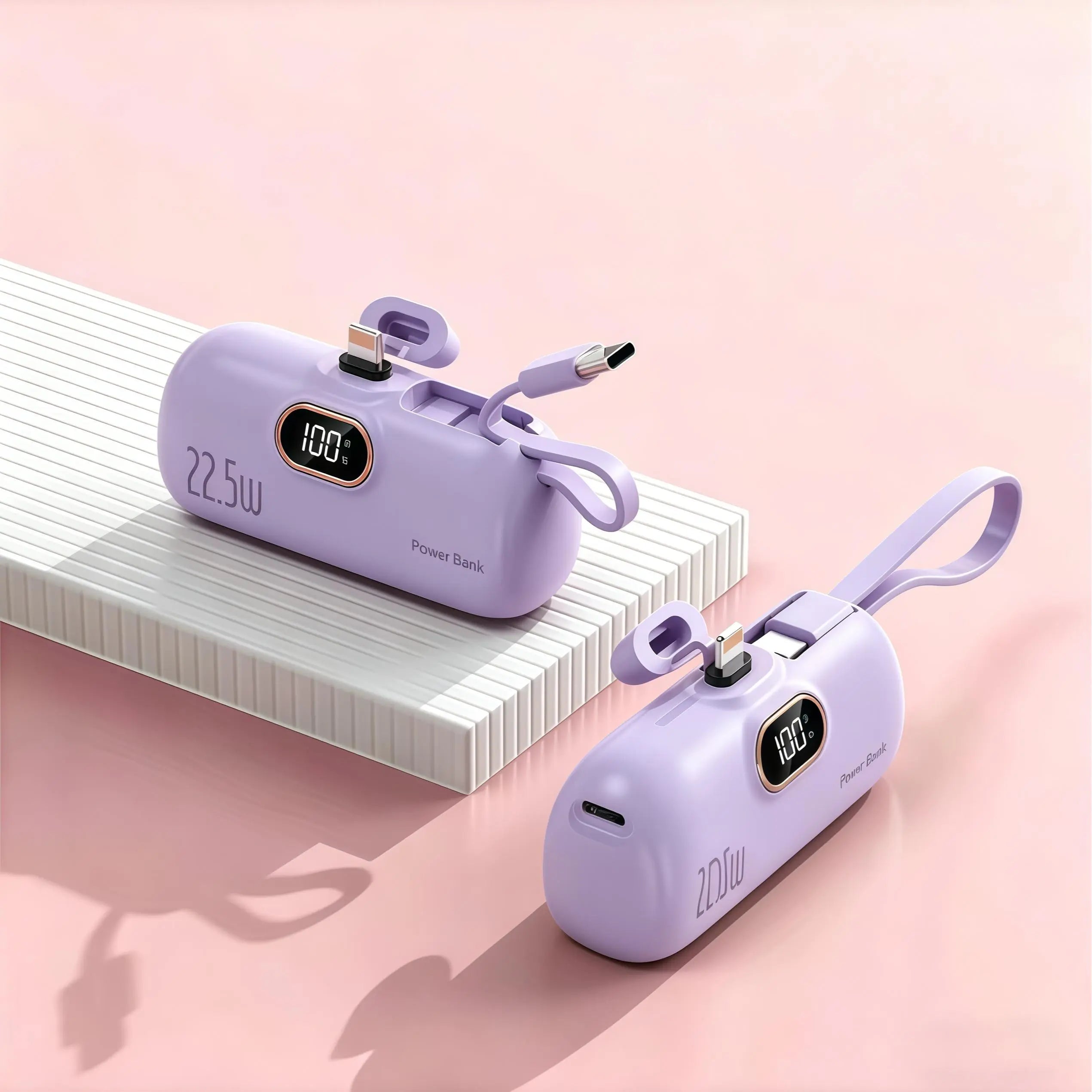 5000Mah Mini Portable Charger with 22.5W Fast Output, Featuring Both Type-C and USB-A Ports for Universal Compatibility with Ios and Android Devices. Its Compact Design Includes a Digital Power Display for Accurate Battery Monitoring.