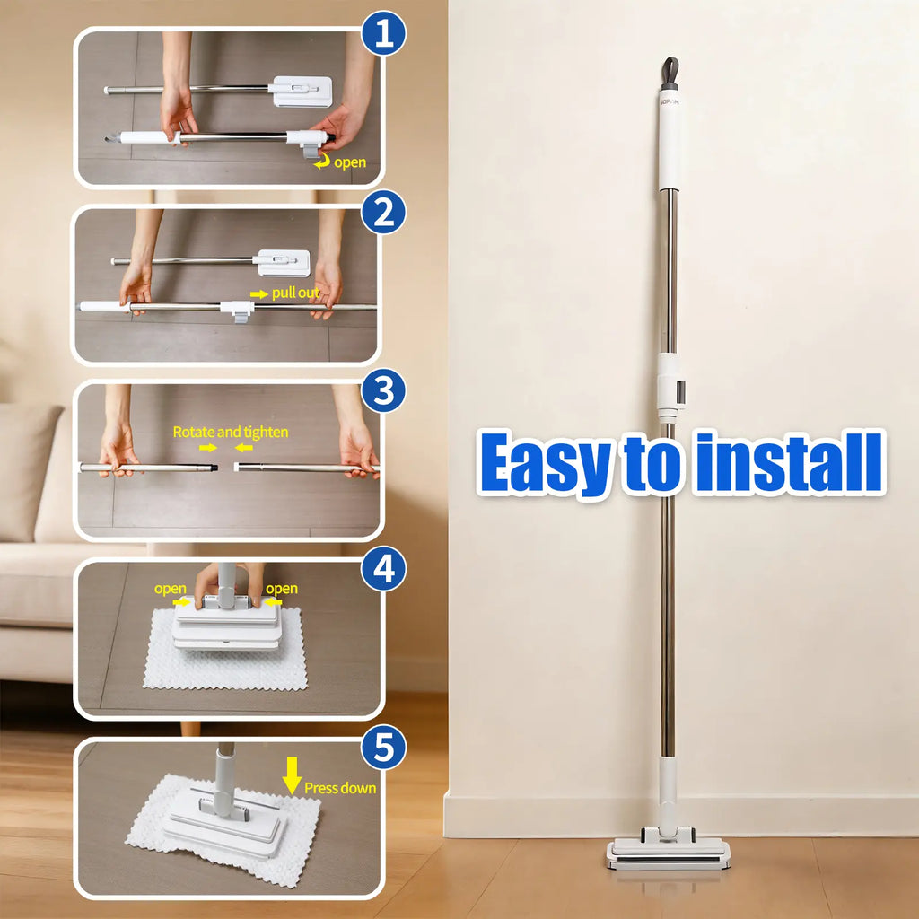 SOPAMI Disposable Mop, Hands-Free Floor Mop with Clamp, Dry Wet Use Dust Mop for Hardwood & Tile