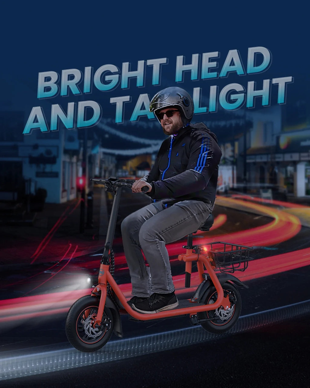 450W Electric Scooter with Seat, Commuter Electric Scooter for Adult with Basket & Free Phone Holder & Steel Cable Lock & Inner Tube- up to 21 Miles 15.5Mph-Oange