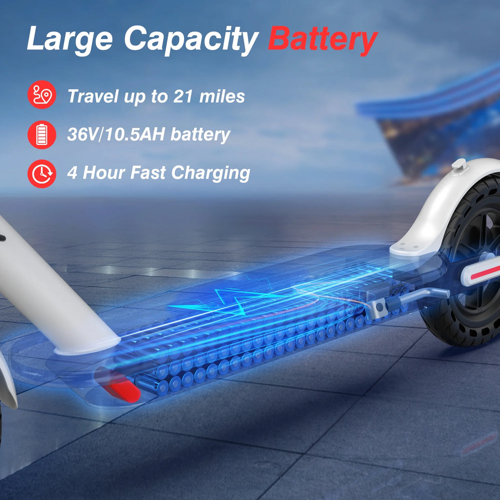 WHITE ES80 350W 8.5' Foldable Electric Scooter for Adults and Child, 21 Miles Range UL2272