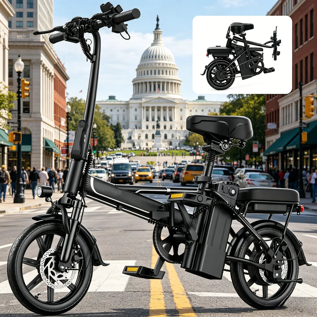 US 14" Foldable Electric Bike for Adults | 750W Peak Motor, 22 MPH Speed | 48V 10.4Ah/15.6Ah Battery, Electric Scooter| with Dual-Seat and Multi-Shock Absorption & Smart APP | with Phone Holder | UL2849 Certified Motor | Nice for Gift & Daily Commutes