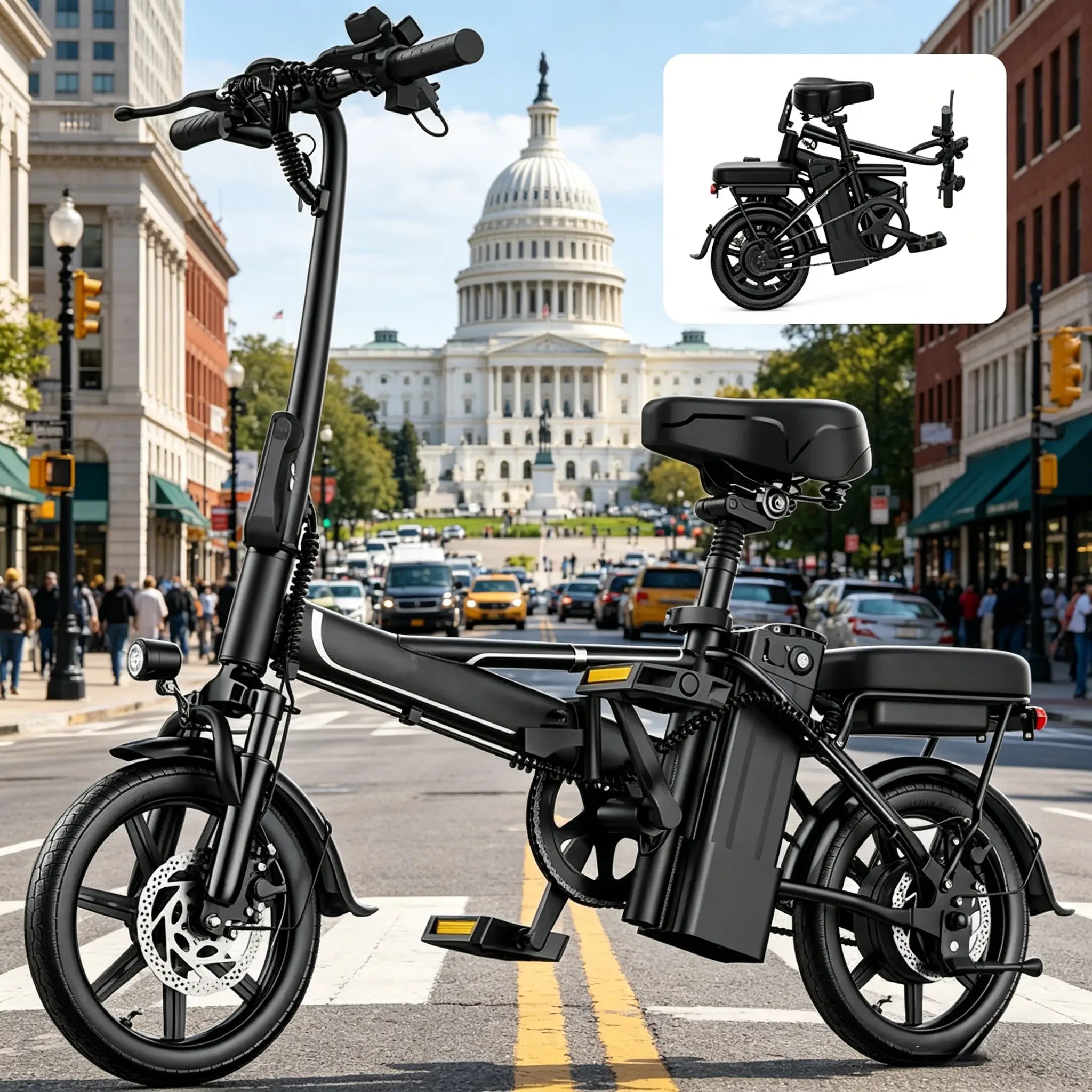 US 14" Foldable Electric Bike for Adults | 750W Peak Motor, 22 MPH Speed | 48V 10.4Ah/15.6Ah Battery, Electric Scooter| with Dual-Seat and Multi-Shock Absorption & Smart APP | with Phone Holder | UL2849 Certified Motor | Nice for Gift & Daily Commutes