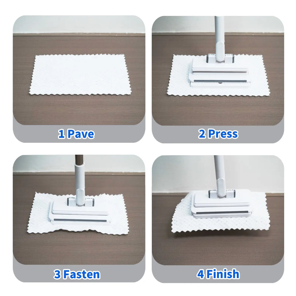 SOPAMI Disposable Mop, Hands-Free Floor Mop with Clamp, Dry Wet Use Dust Mop for Hardwood & Tile