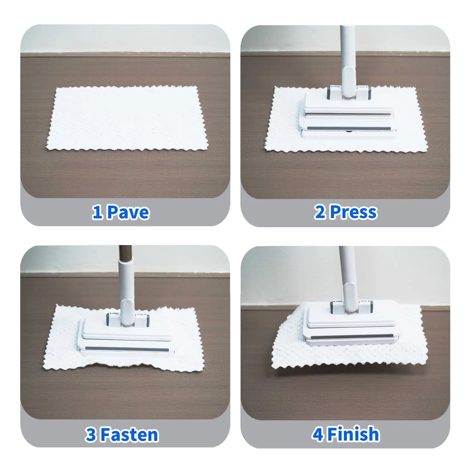 SOPAMI Disposable Mop, Hands-Free Floor Mop with Clamp, Dry Wet Use Dust Mop for Hardwood & Tile