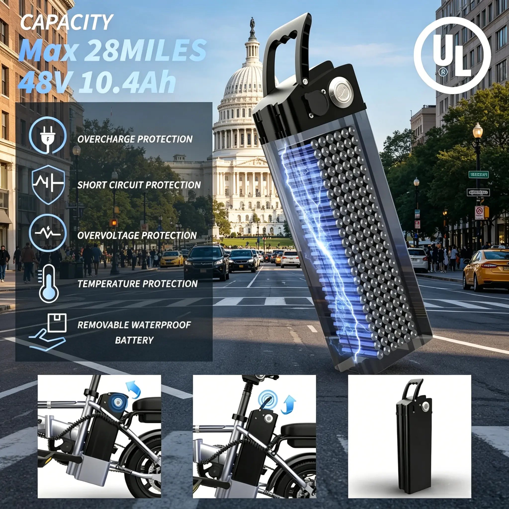 US 14" Foldable Electric Bike for Adults | 750W Peak Motor, 22 MPH Speed | 48V 10.4Ah/15.6Ah Battery, Electric Scooter| with Dual-Seat and Multi-Shock Absorption & Smart APP | with Phone Holder | UL2849 Certified Motor | Nice for Gift & Daily Commutes