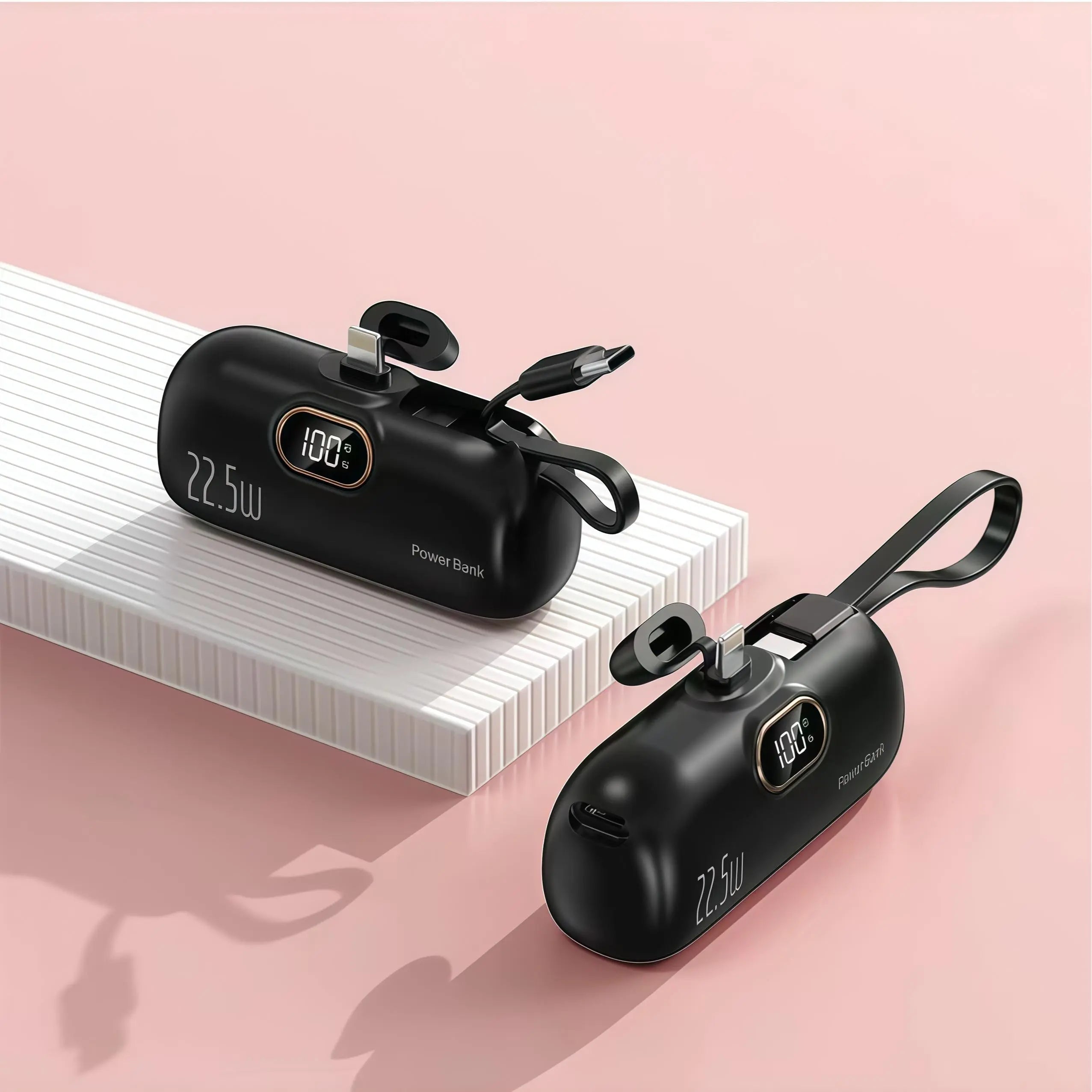5000Mah Mini Portable Charger with 22.5W Fast Output, Featuring Both Type-C and USB-A Ports for Universal Compatibility with Ios and Android Devices. Its Compact Design Includes a Digital Power Display for Accurate Battery Monitoring.