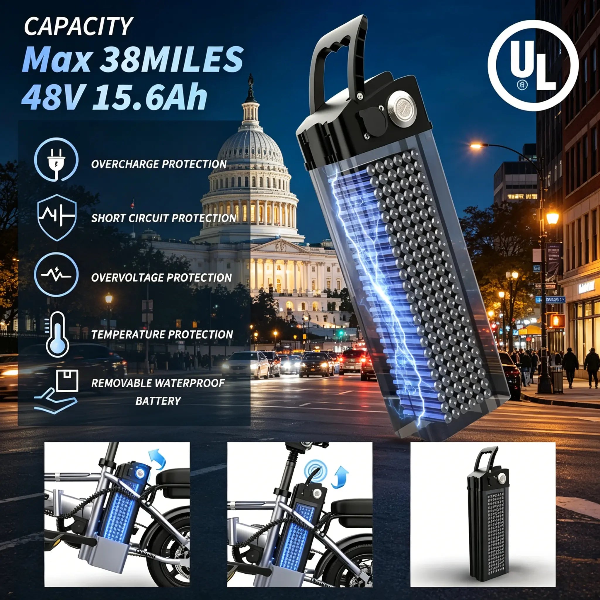 US 14" Foldable Electric Bike for Adults | 750W Peak Motor, 22 MPH Speed | 48V 10.4Ah/15.6Ah Battery, Electric Scooter| with Dual-Seat and Multi-Shock Absorption & Smart APP | with Phone Holder | UL2849 Certified Motor | Nice for Gift & Daily Commutes
